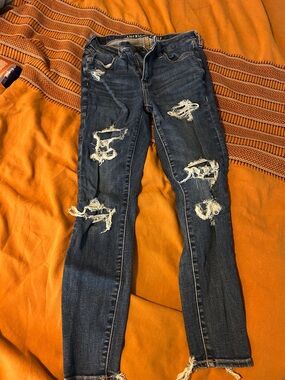 American Eagle Outfitters Distressed Dark Blue Skinny Jeans